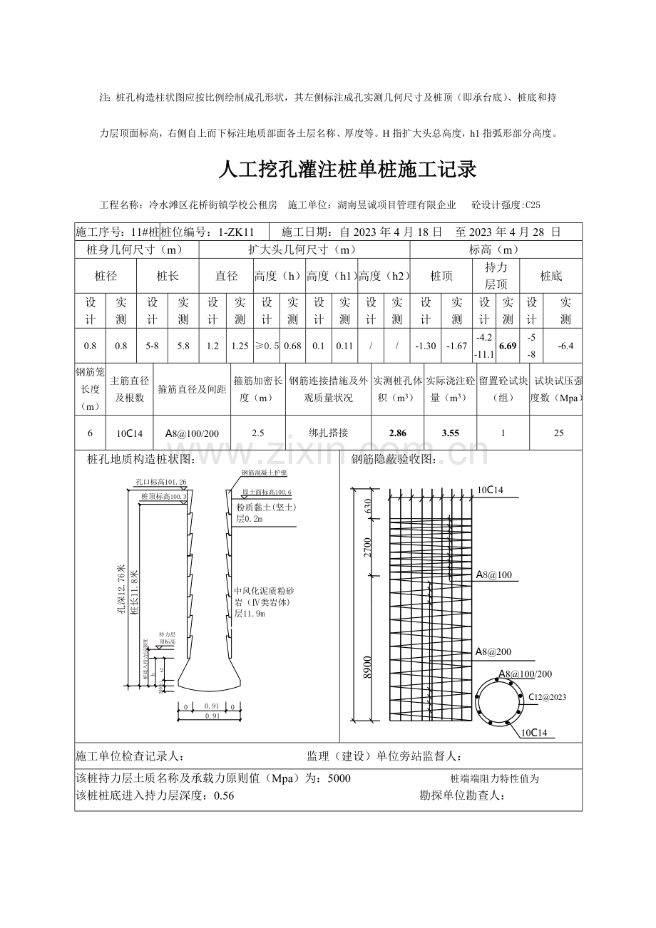 人工挖孔灌注桩单桩施工记录.doc_第2页