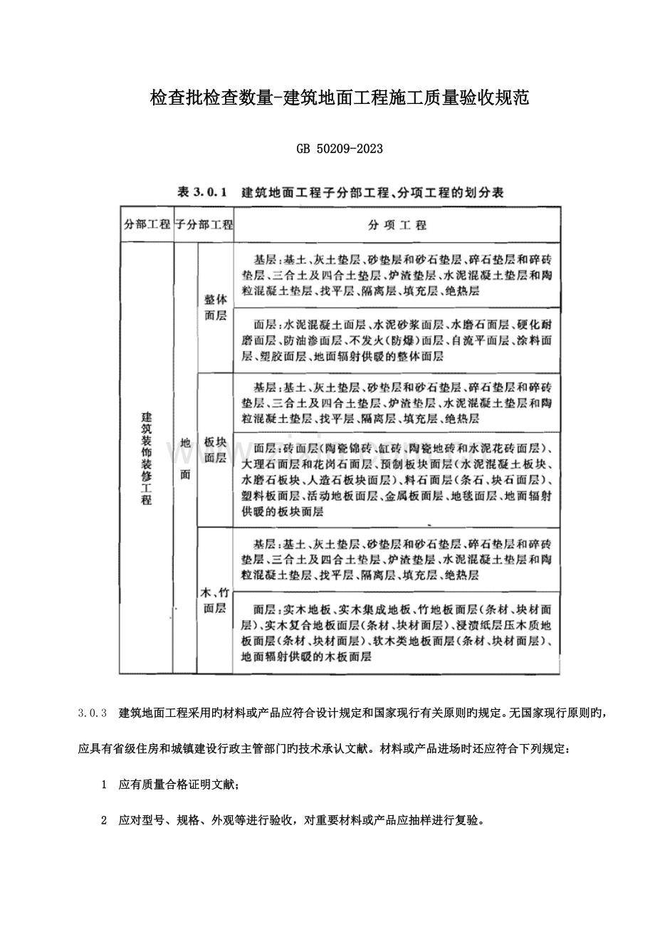 地面检验批检查数量建筑地面工程施工质量验收规范.doc_第1页