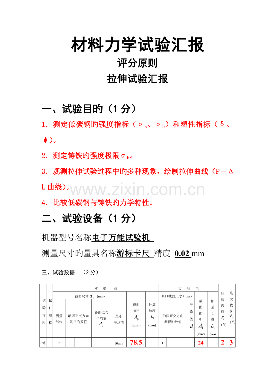 2023年材料力学实验报告答案剖析.doc_第1页