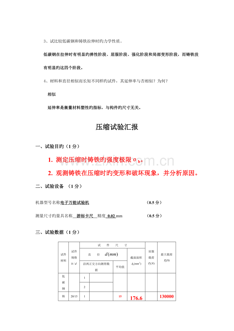 2023年材料力学实验报告答案剖析.doc_第3页