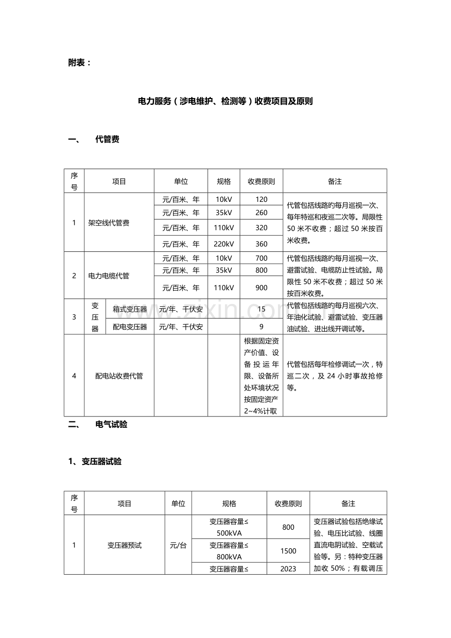 电力服务收费项目及标准.docx_第1页