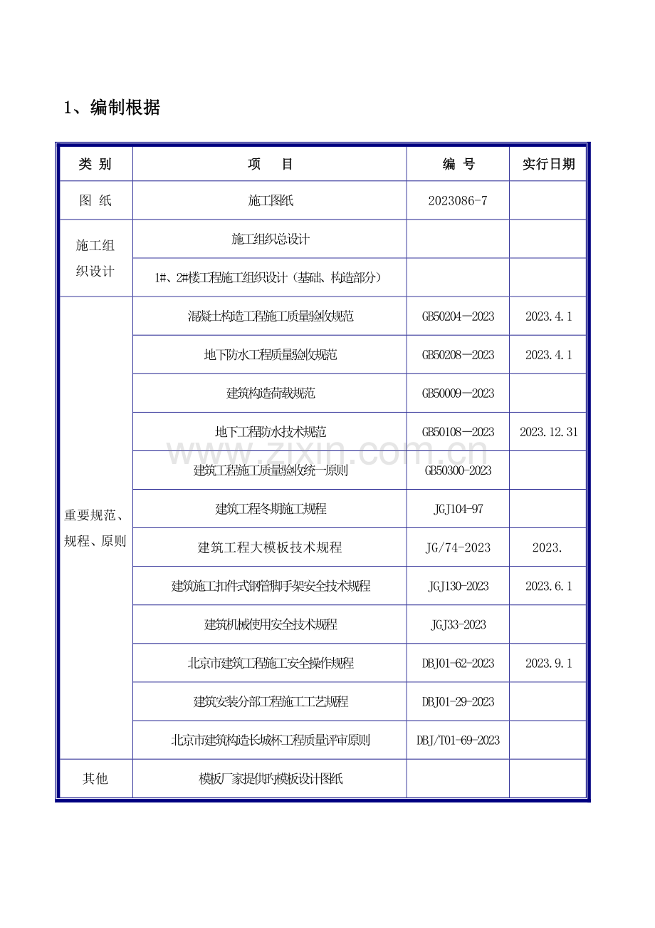 北京全现浇剪力墙结构工程模板施工组织设计方案.doc_第1页