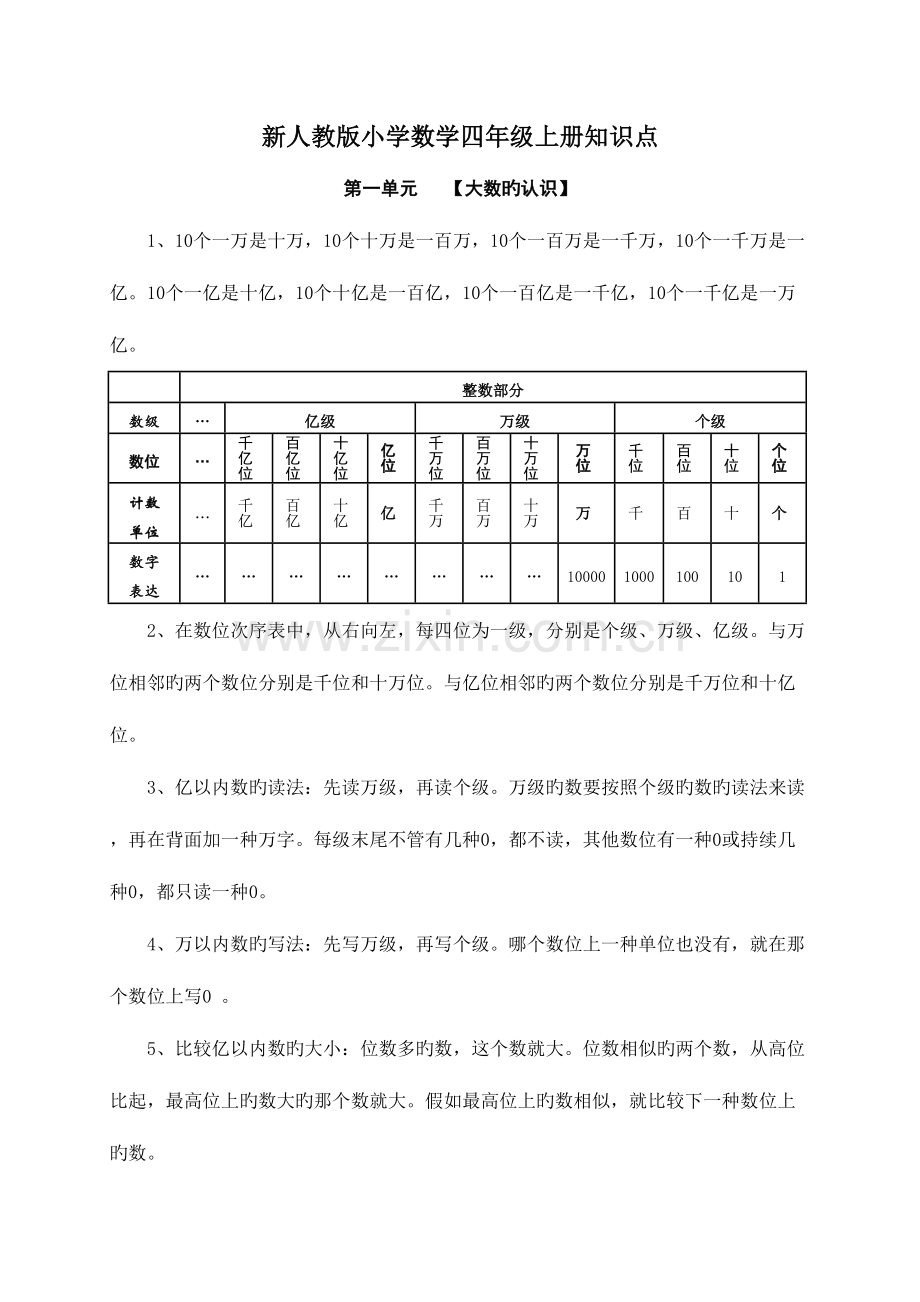 2023年新人教版四年级数学上册各单元知识点小结.doc_第1页