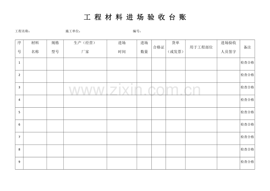 工程材料进场验收台账.docx_第1页