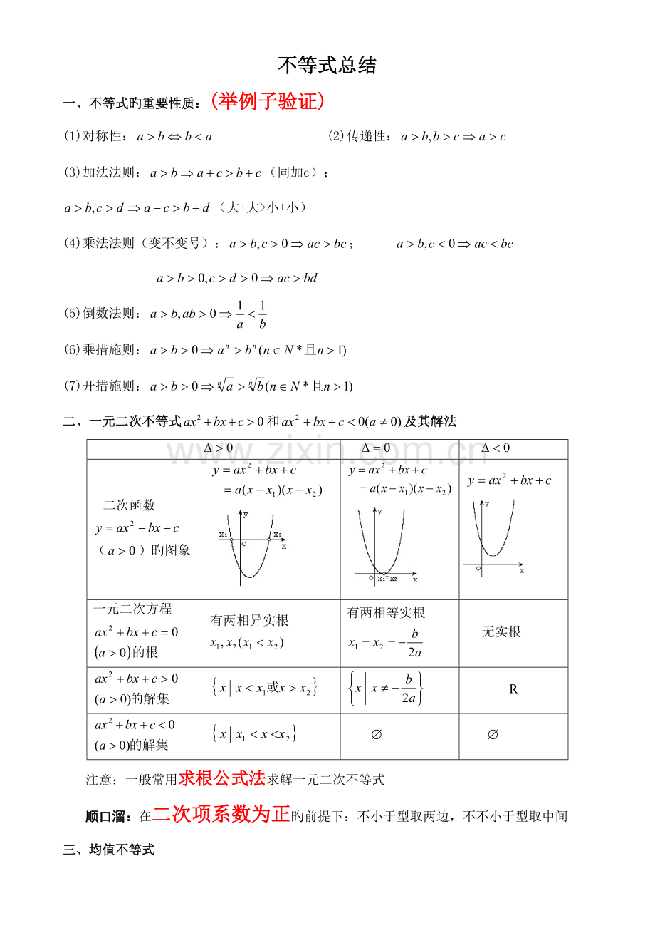 2023年高中不等式知识点习题含答案.doc_第1页