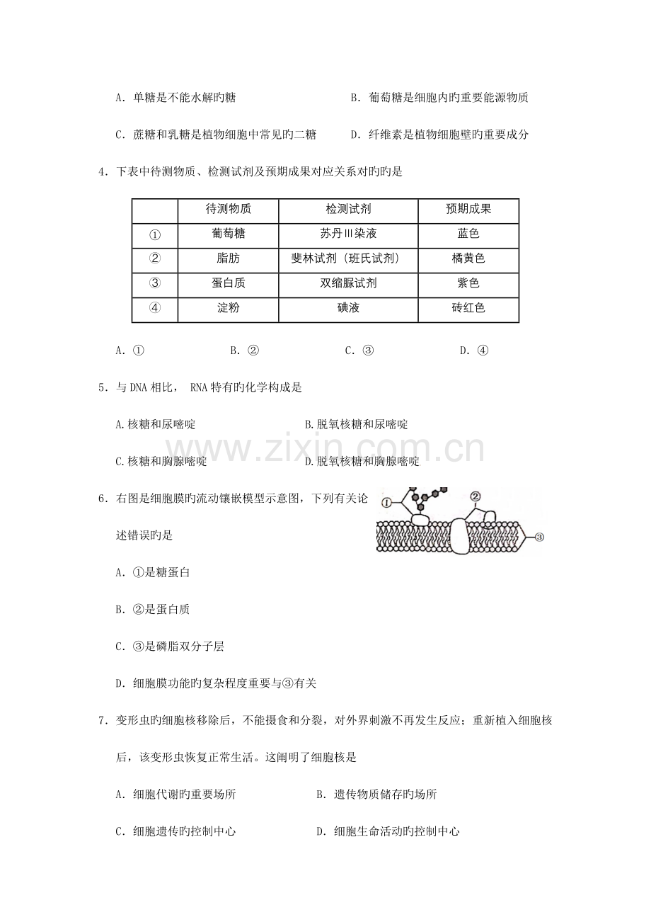 2023年山东省夏季普通高中学业水平合格考试会考生物试题及参考答案.doc_第2页