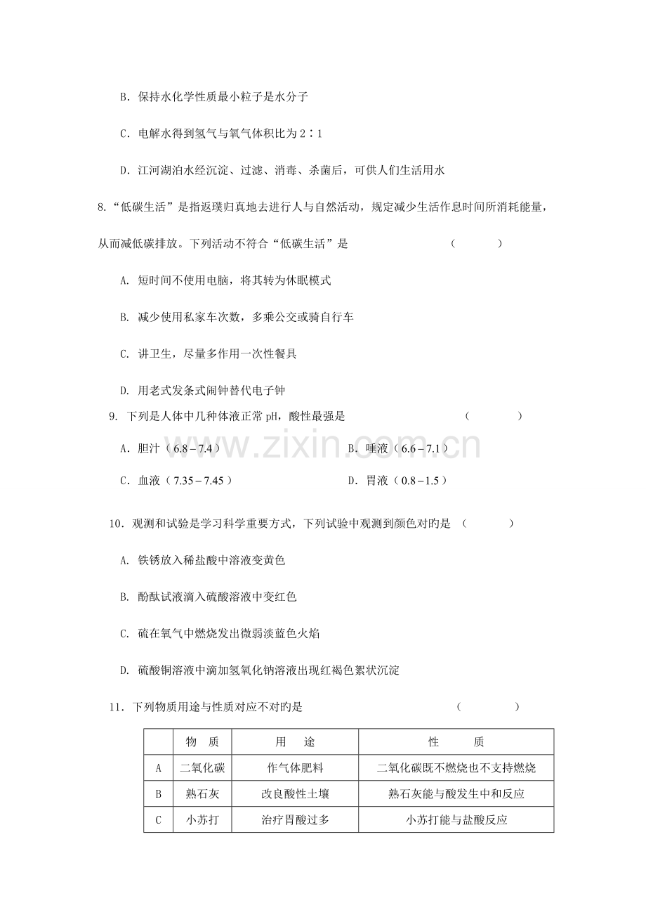 2023年庆阳市初中毕业学业监测与高中阶段招生考试化学诊断试题.doc_第2页