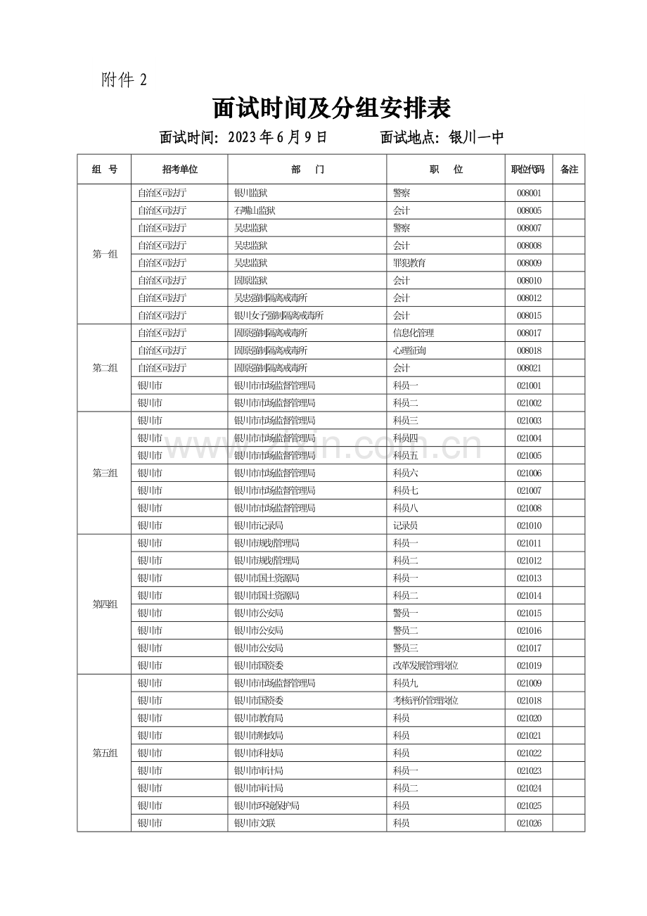 2023年面试时间及分组安排表.doc_第1页