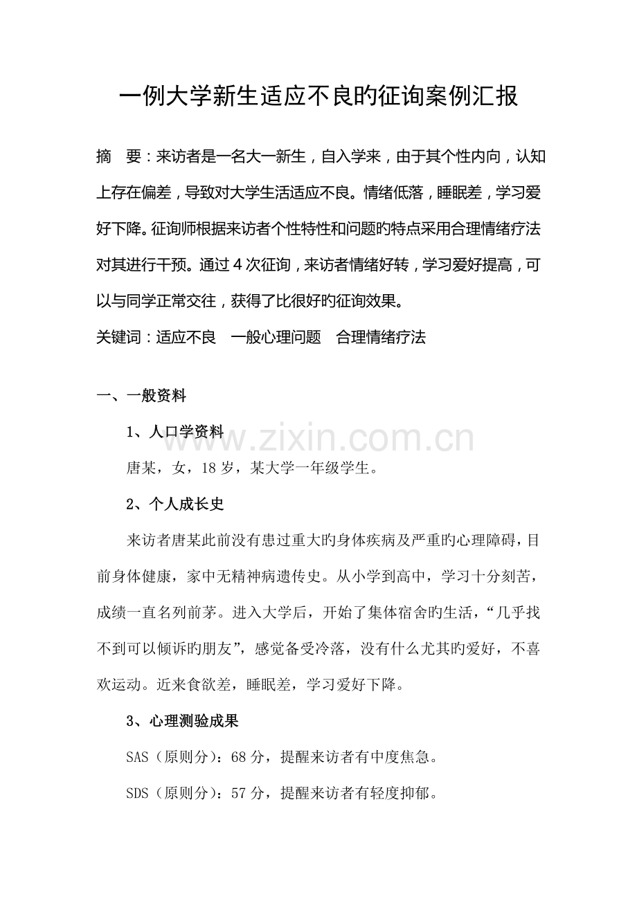 2023年二级心理咨询师案例报告经过老师修改答辩通过.doc_第1页