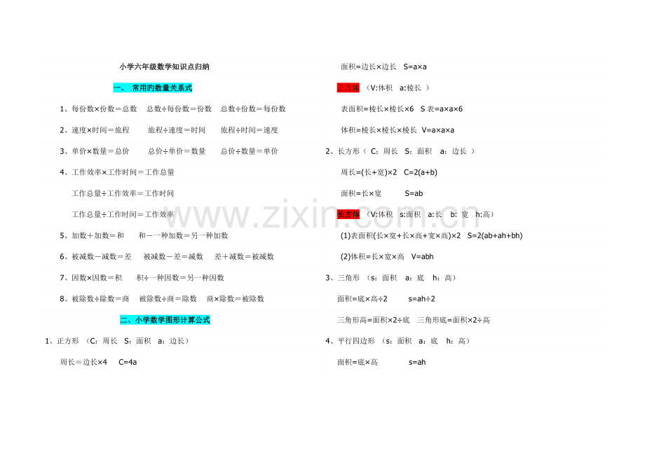 2023年新北师大版小学六年级数学总复习知识点归纳.doc_第1页