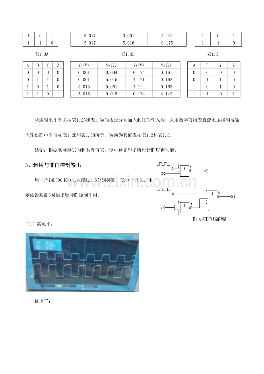 2023年门电路逻辑功能及测试实验报告有数据.doc_第3页