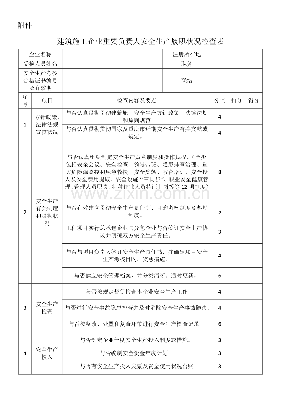 施工企业主要负责人安全生产履职情况检查表.doc_第1页