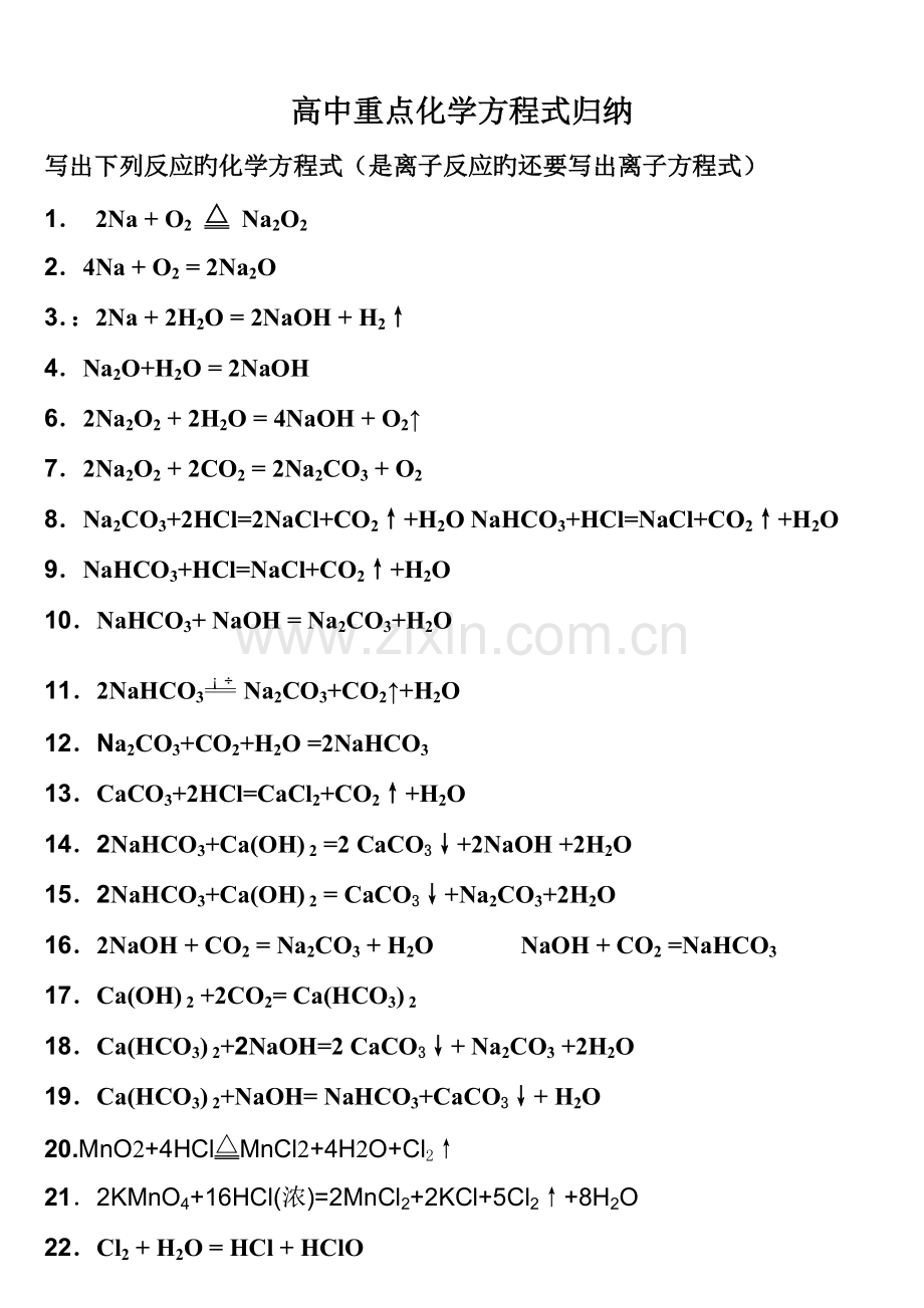 2023年高中化学方程式全归纳及书写要点.doc_第1页