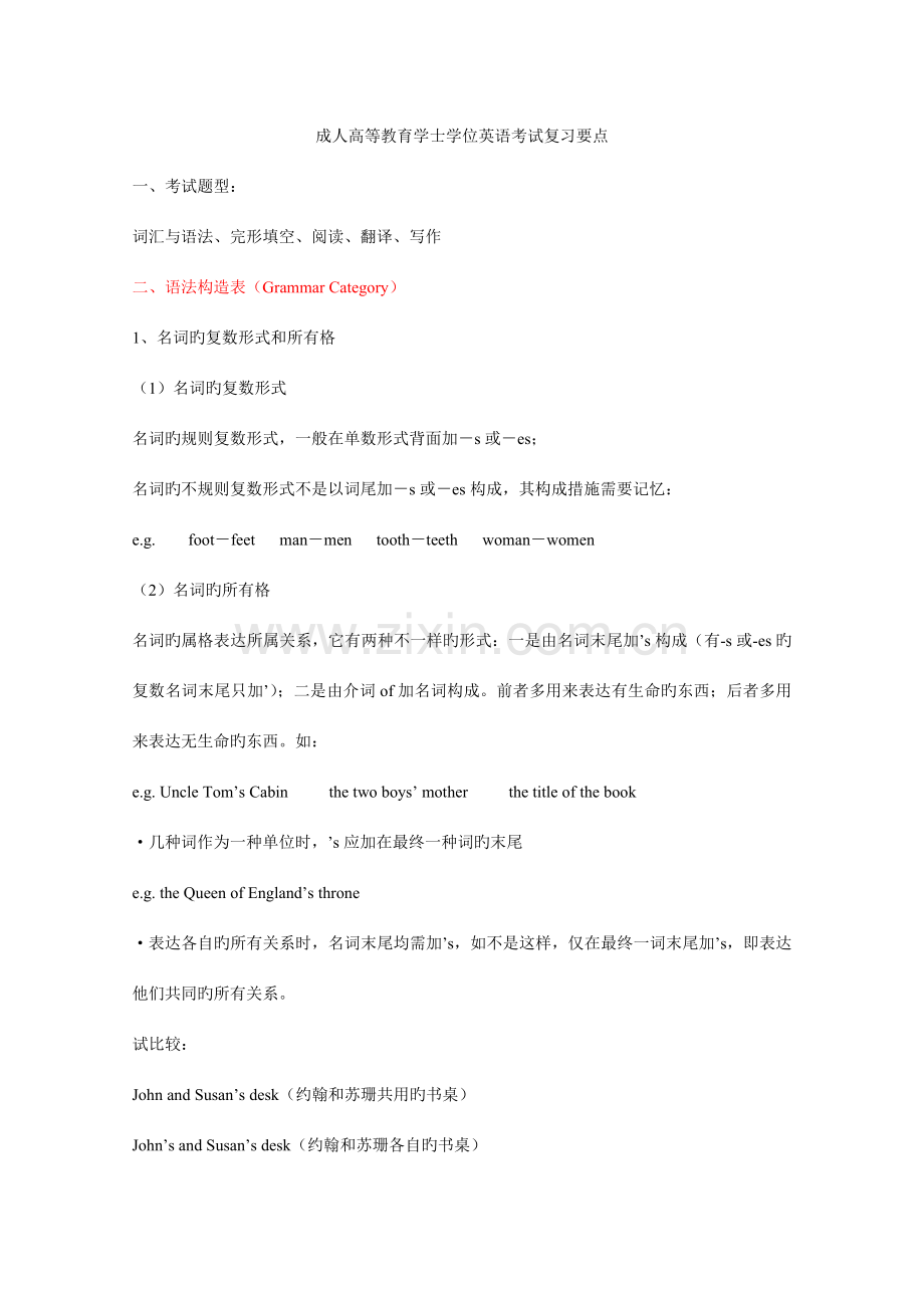 2023年成人高等教育学士学位英语考试复习要点.doc_第1页