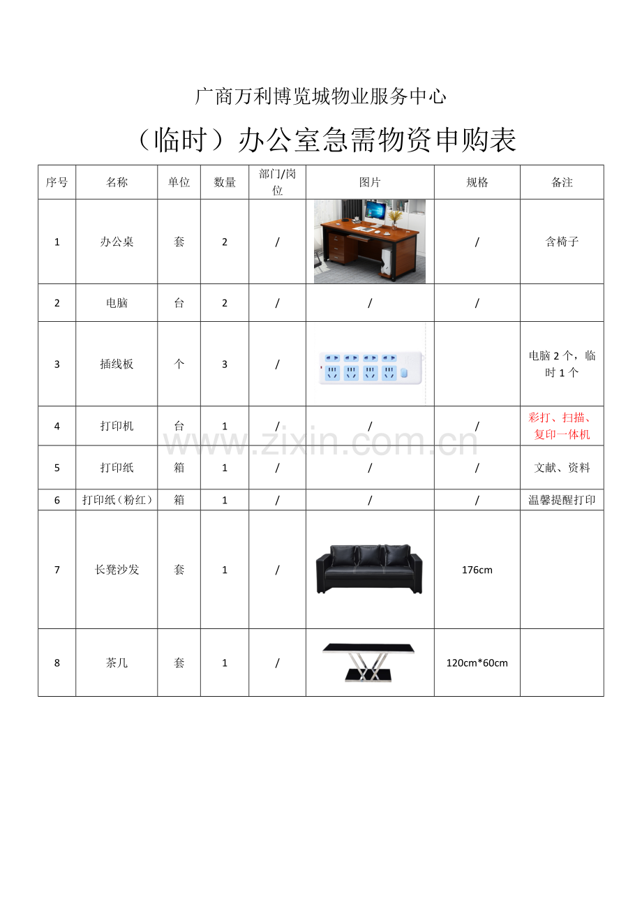 项目现场前期急需办公用品.doc_第1页