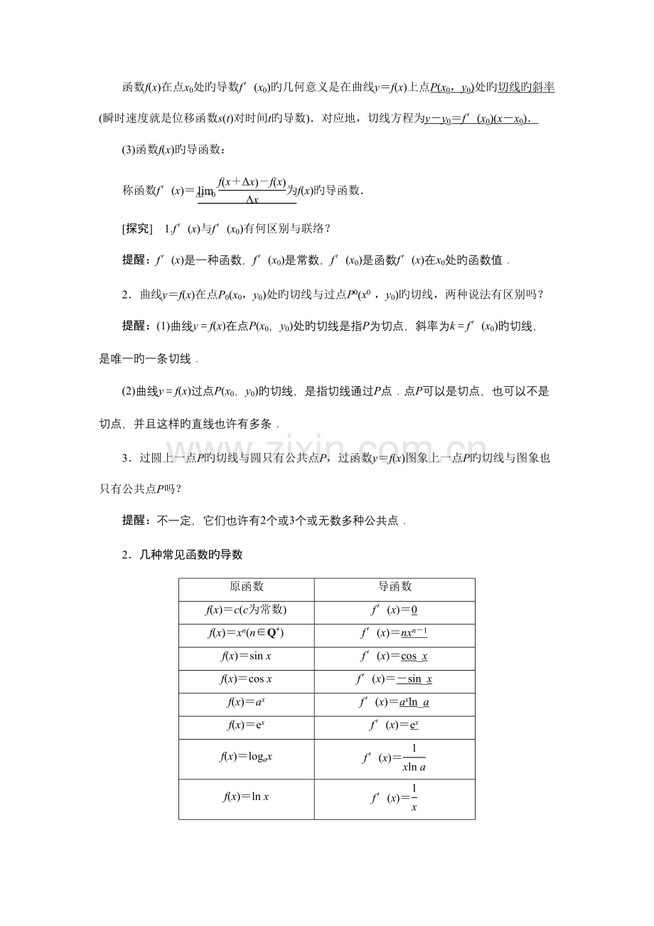 2023年高三数学一轮复习知识点归纳与总结变化率与导数导数的计算.doc_第2页