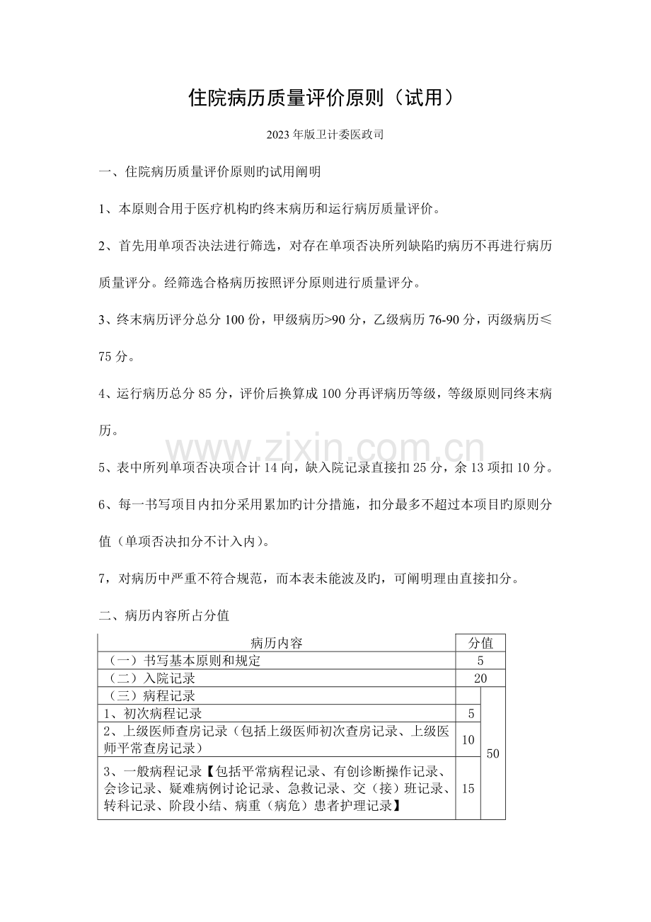 住院病历质量评价标准卫计委试用版.doc_第1页