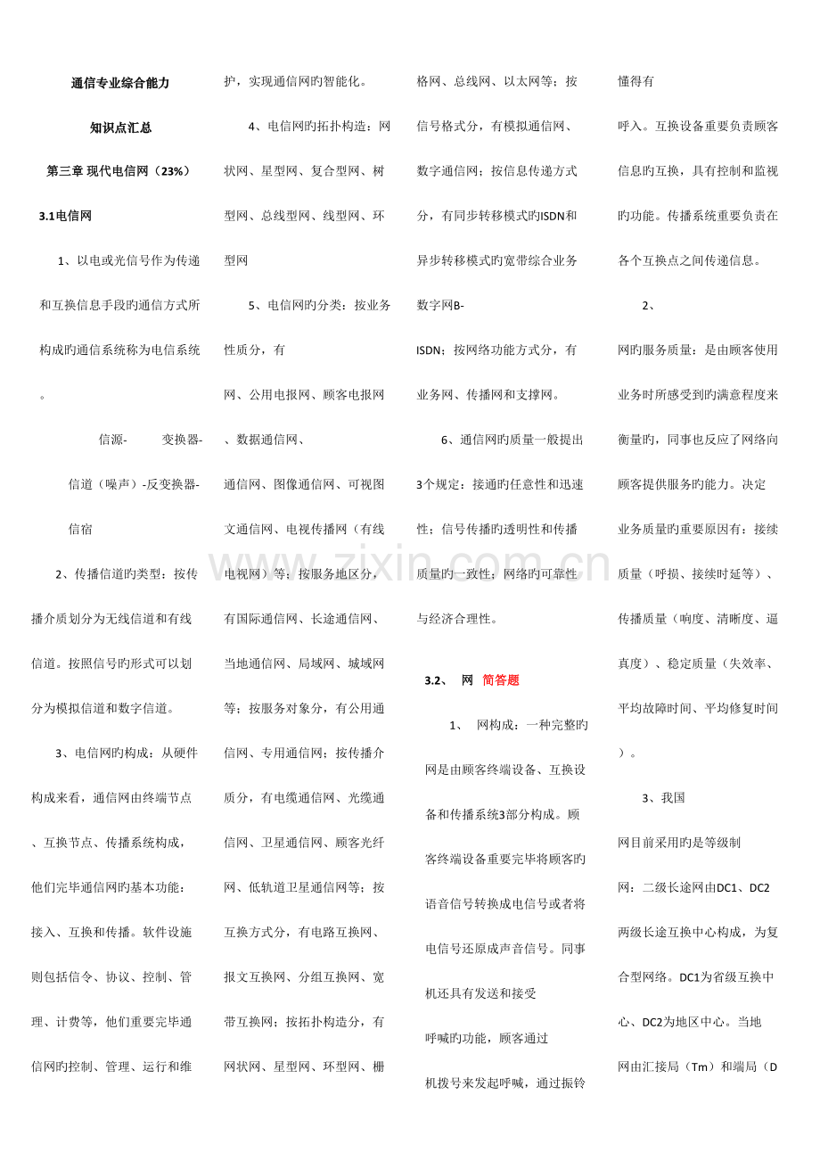 2023年通信专业综合能力知识点汇总.doc_第1页