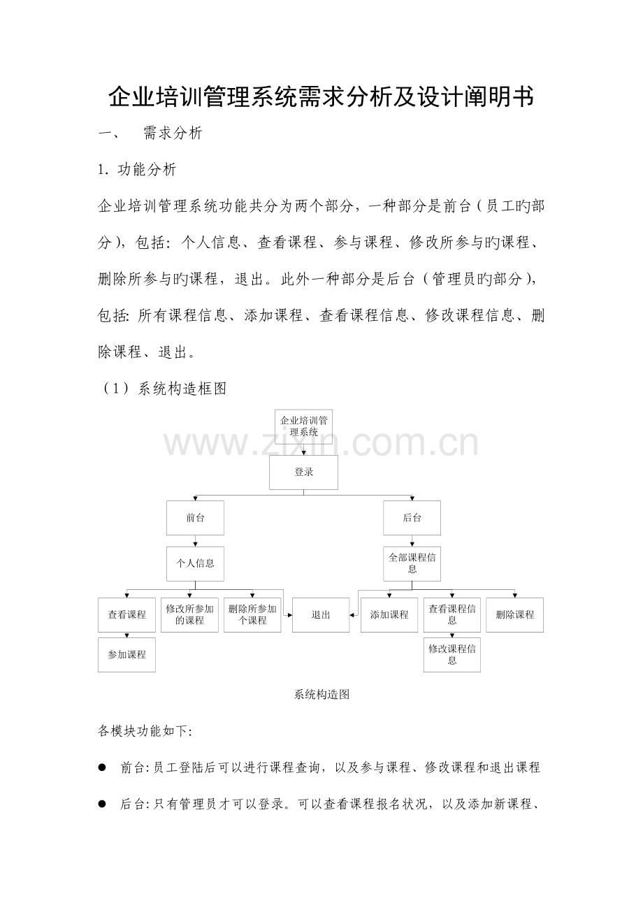 企业培训管理系统需求分析及设计说明书.doc_第1页