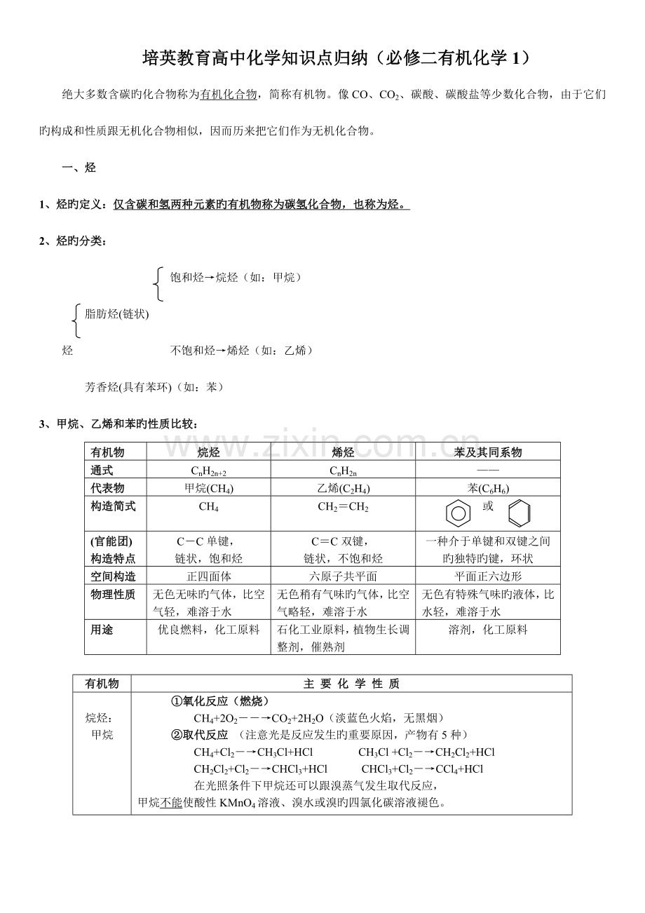 2023年化学必修有机化合物烃知识点和习题.docx_第1页