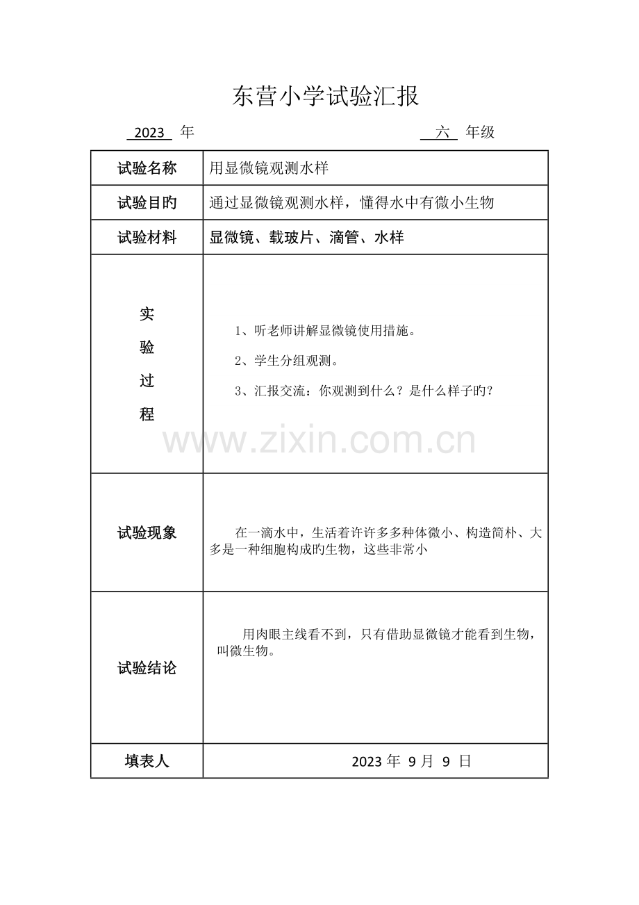 2023年苏教版科学六年级上册实验报告单.docx_第1页