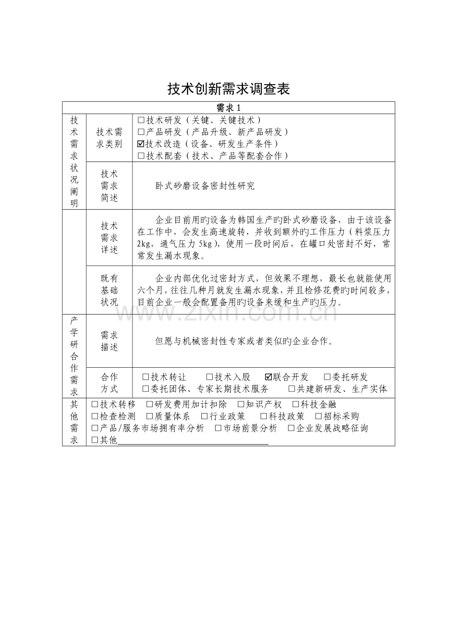 技术创新需求调查表.doc_第1页