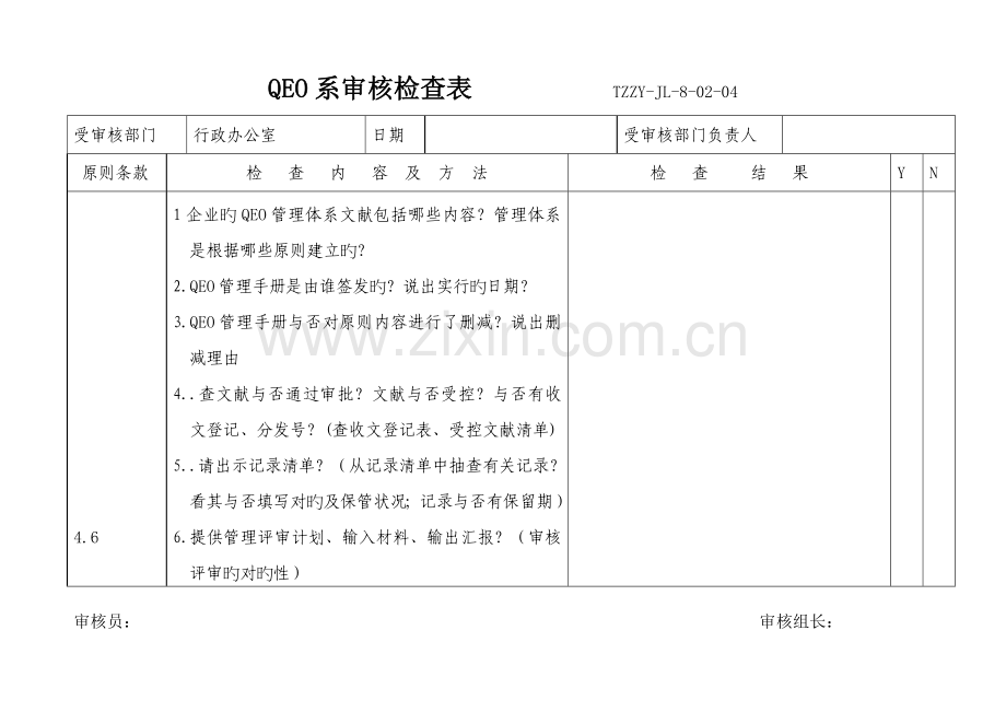 2023年QEO一体化全套内审检查表.doc_第1页