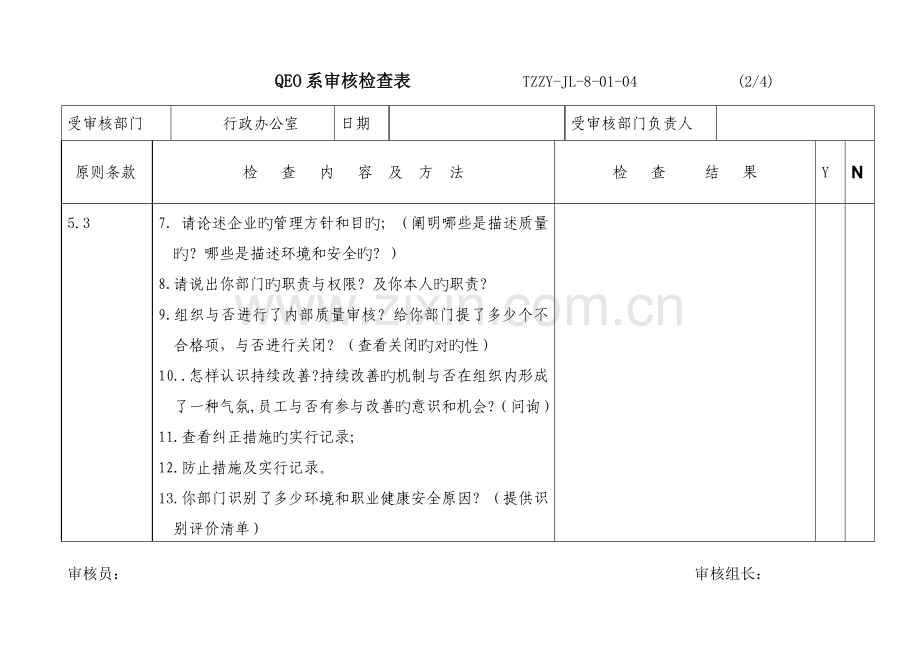 2023年QEO一体化全套内审检查表.doc_第2页