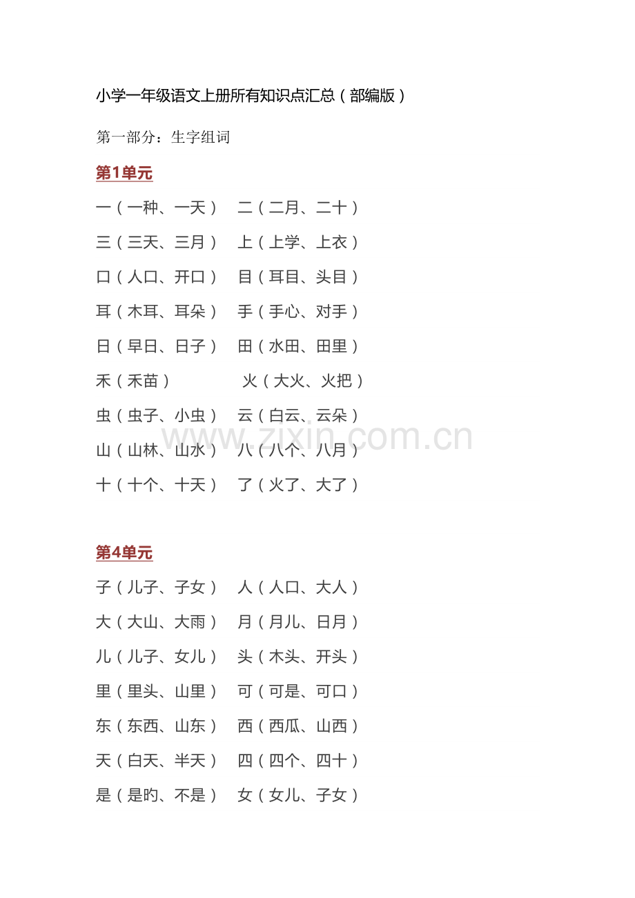 2023年小学一年级语文全部知识点汇总.docx_第1页