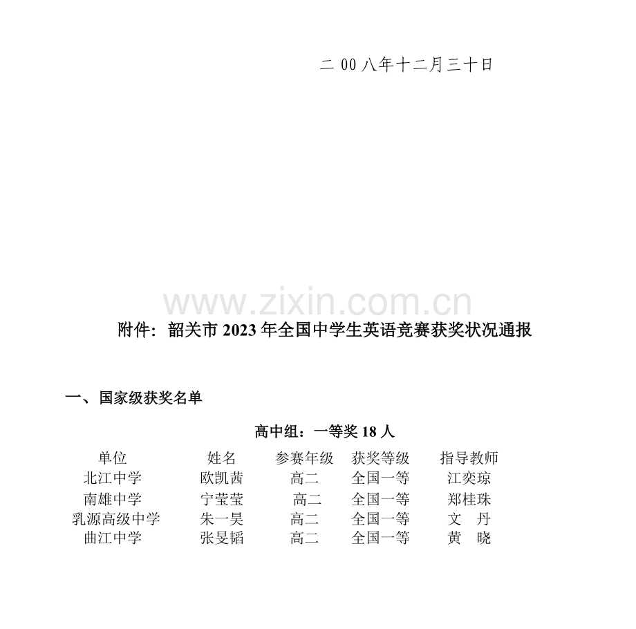 2023年韶关市全国中学生英语竞赛获奖情况通报.doc_第2页