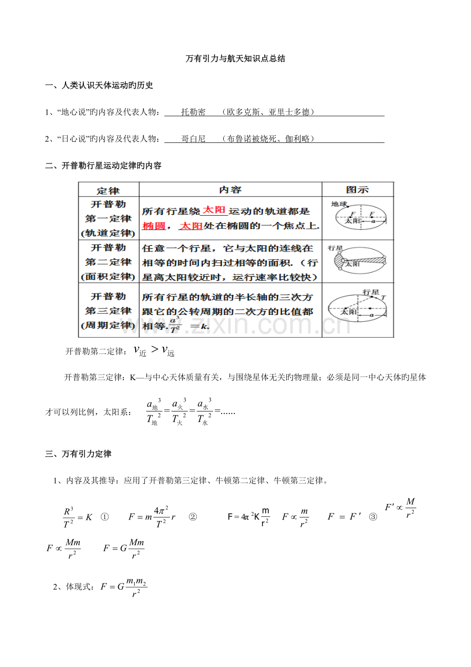 2023年高一物理必修二万有引力与航天知识点总结.doc_第1页