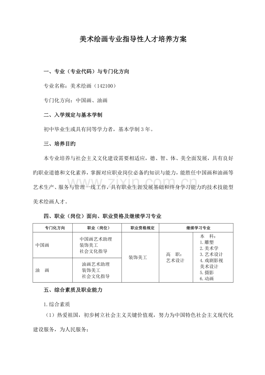 中等职业教育美术绘画专业指导性人才培养方案.doc_第1页