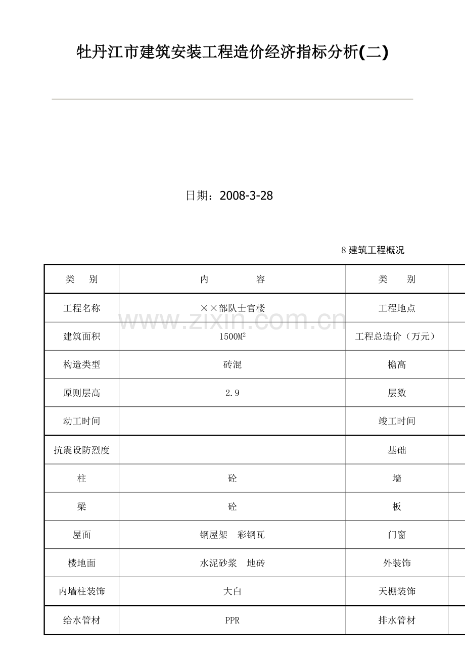 牡丹江市建筑安装工程造价经济指标分析.doc_第1页