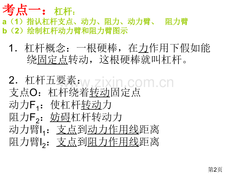 新人教版八年级物理杠杆斜面滑轮机械效率及实验复习省名师优质课获奖课件市赛课一等奖课件.ppt_第2页