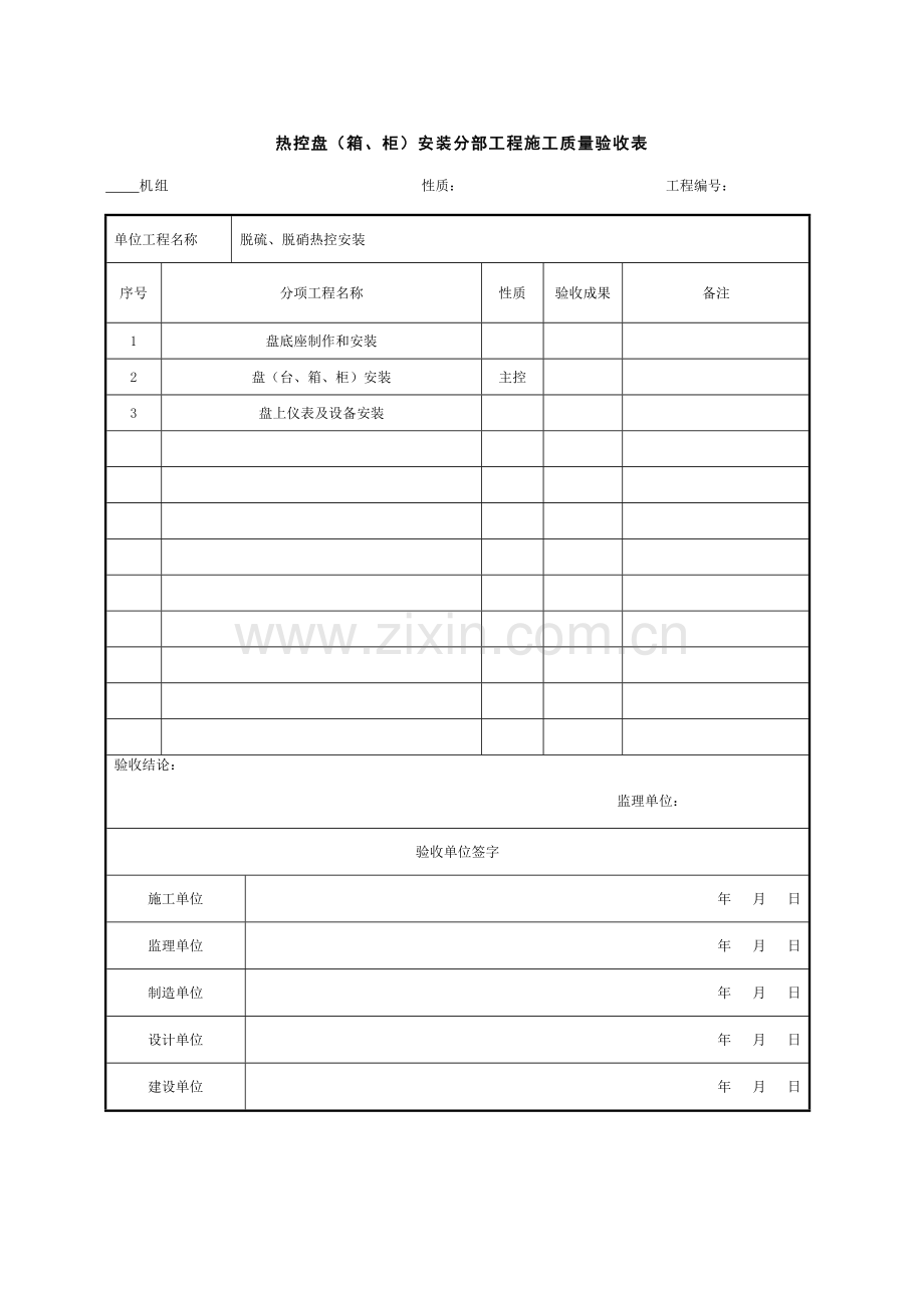 热控盘箱柜安装分部工程施工质量验收表.doc_第1页