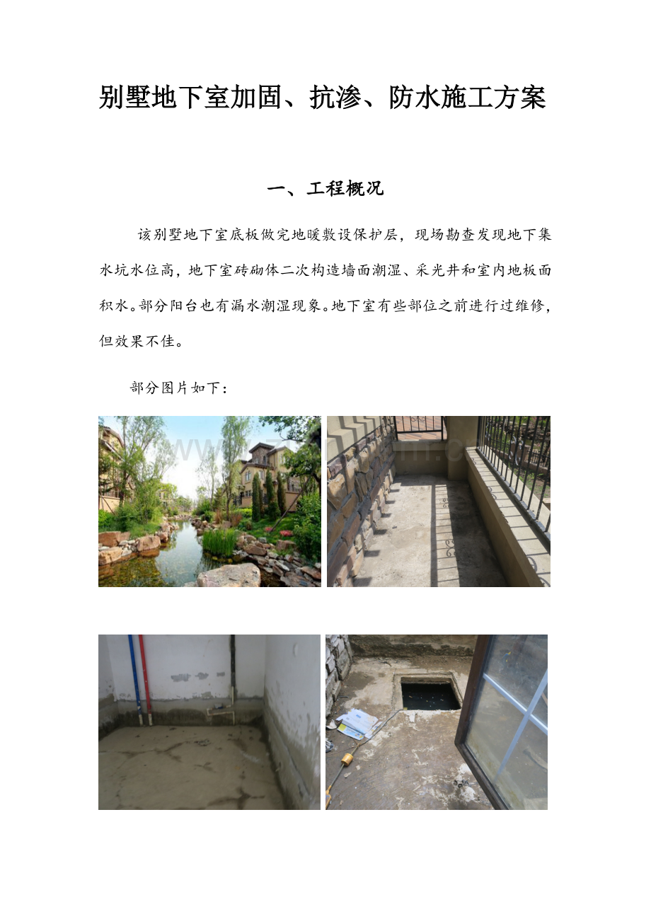 别墅地下室加固堵漏抗渗防水等综合治理施工方案.docx_第1页