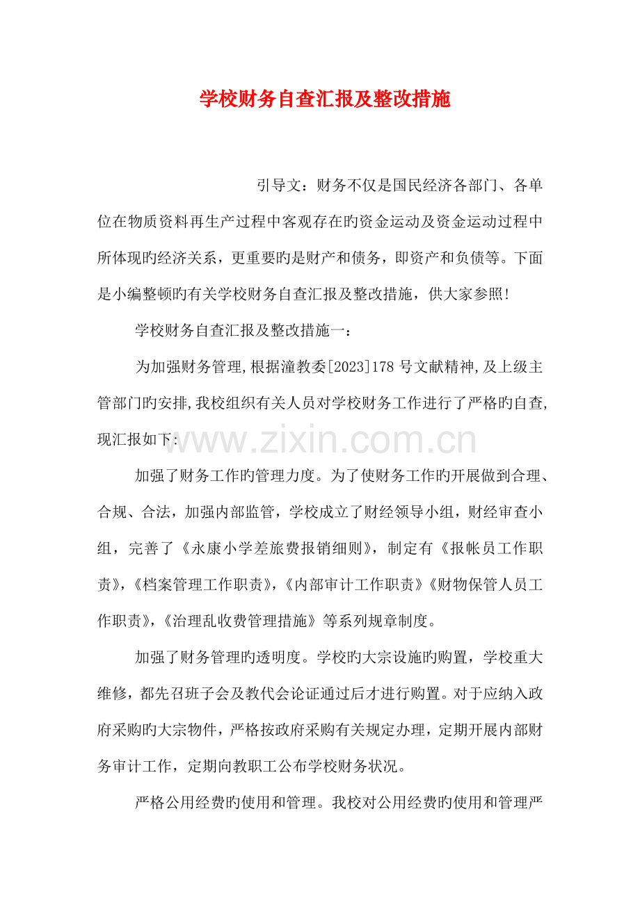 学校财务自查报告及整改措施.doc_第1页