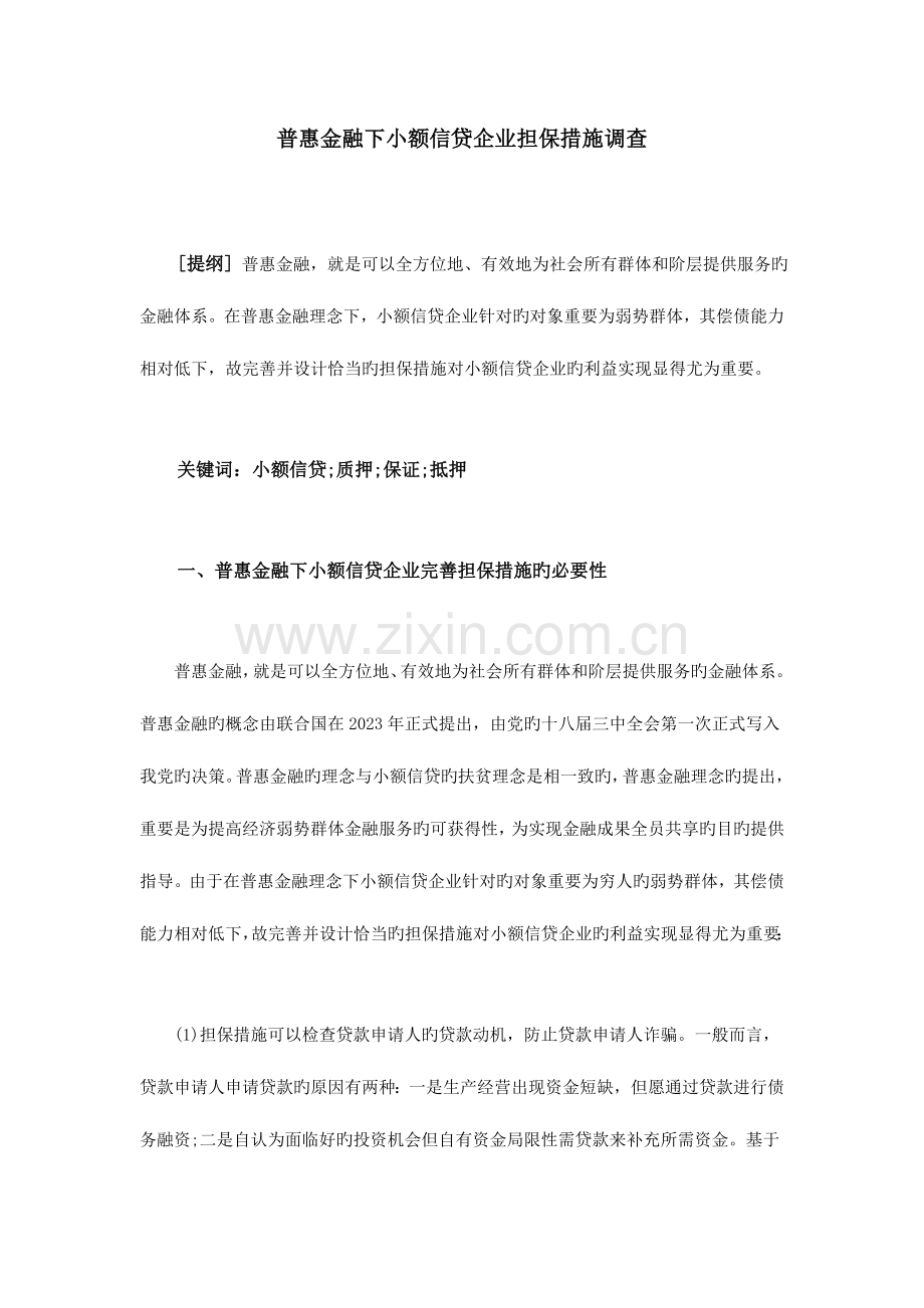 普惠金融下小额信贷公司担保措施调查.doc_第1页