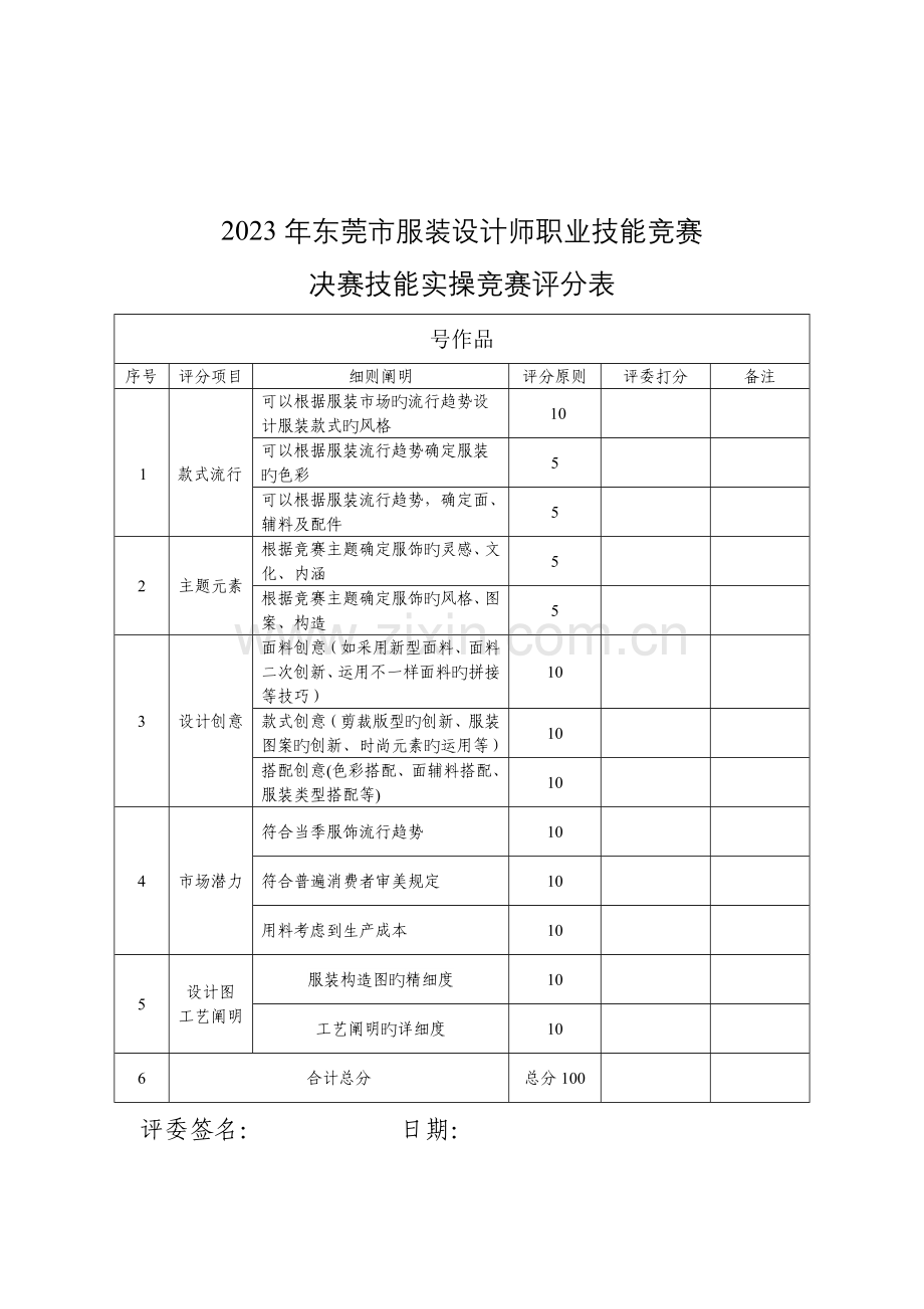 2023年东莞市服装设计师职业技能竞赛评分表.doc_第2页