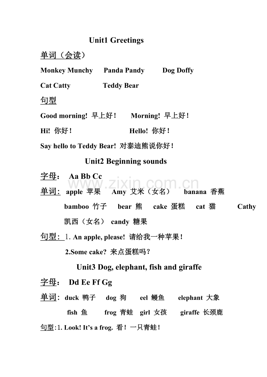 2023年剑桥少儿英语预备级各单元知识点总结.doc_第1页