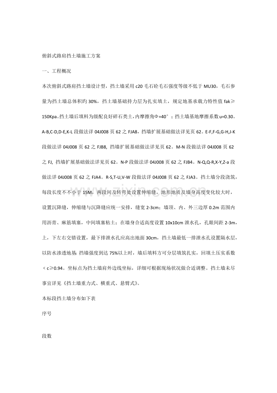 俯斜式路肩挡土墙施工方案.docx_第1页