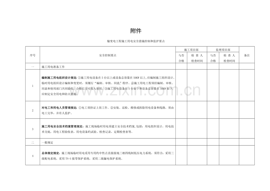 输变电工程施工用电安全措施控制及监护要点模板.doc_第1页