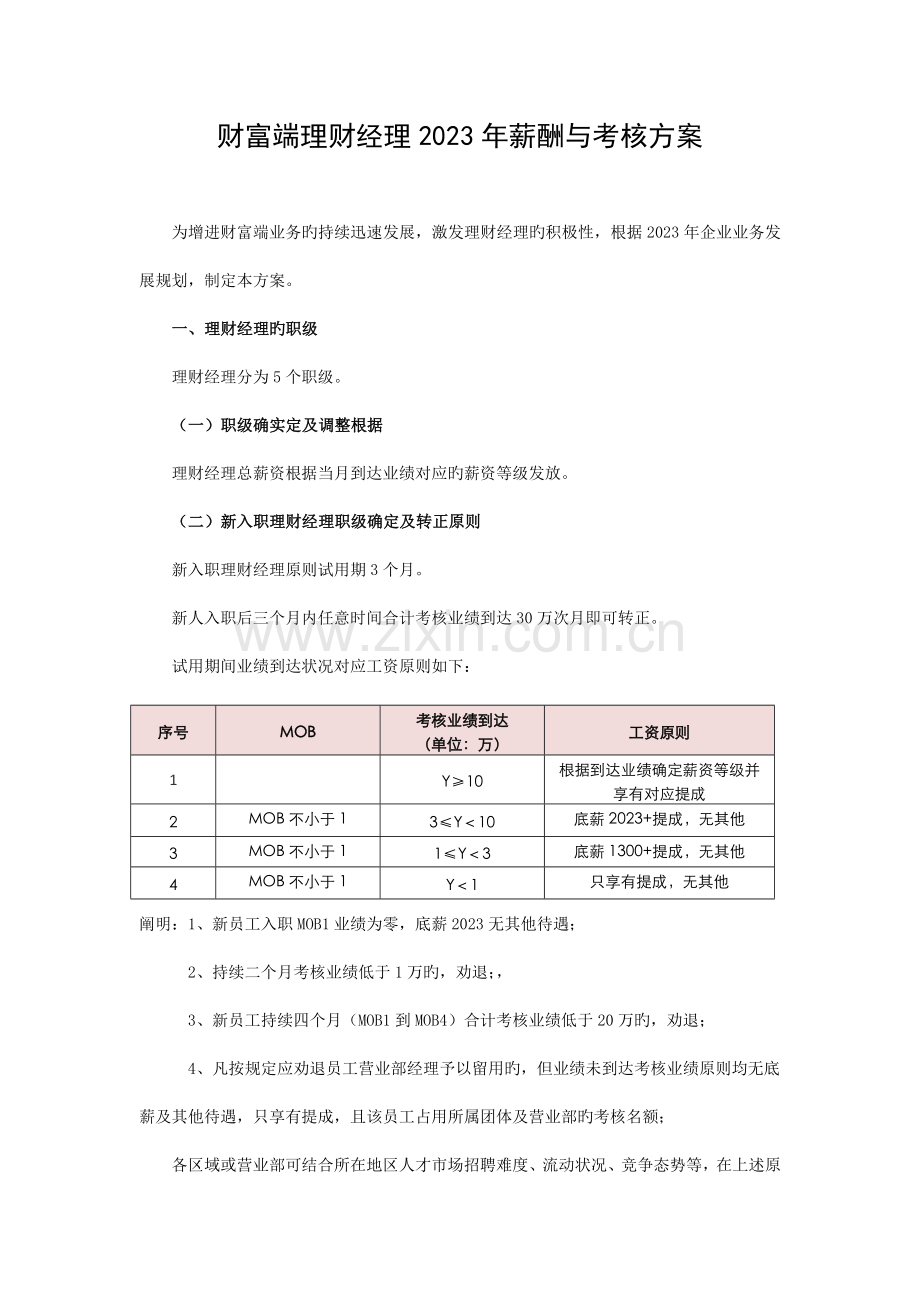 理财经理薪酬与考核方案.docx_第1页