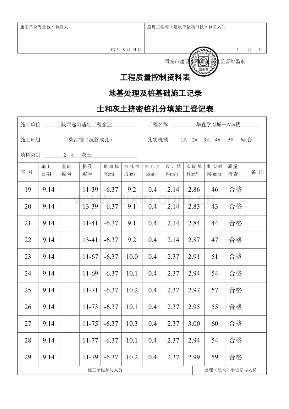 土和灰土挤密桩桩孔分填施工记录表.doc_第2页