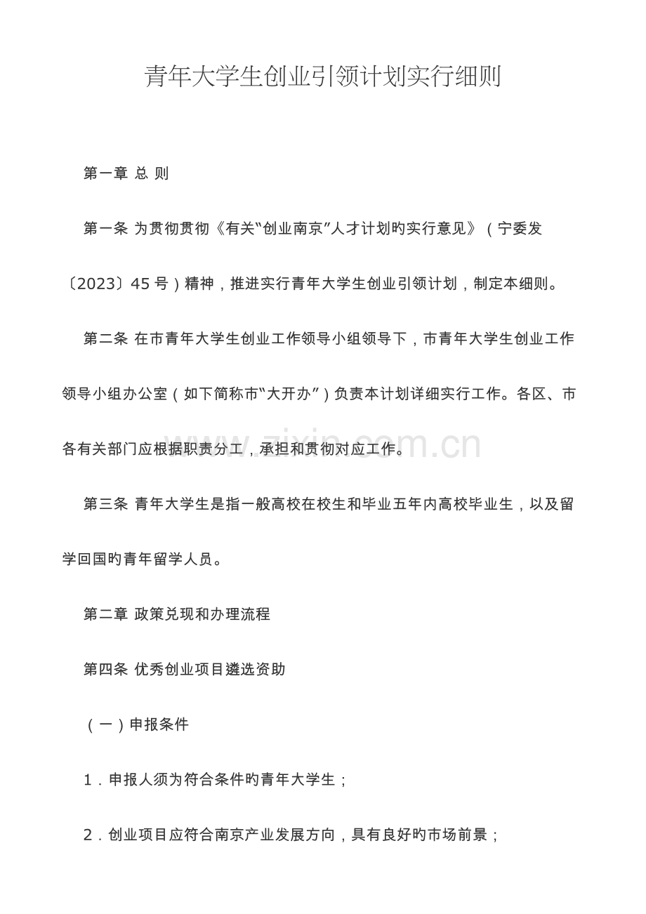 南京市青年大学生创业引领计划实施细则.docx_第1页