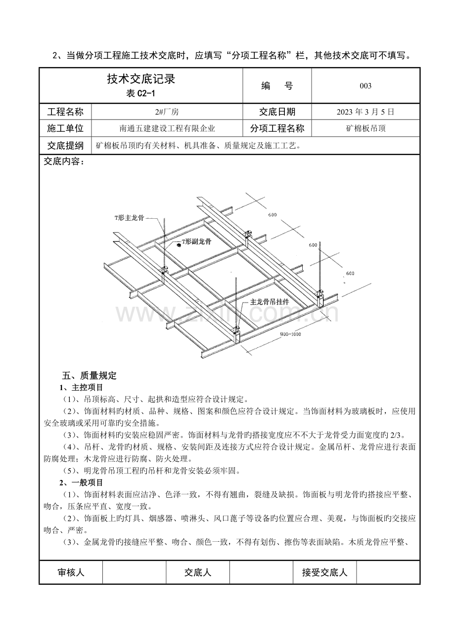 矿棉板吊顶技术交底记录.doc_第3页