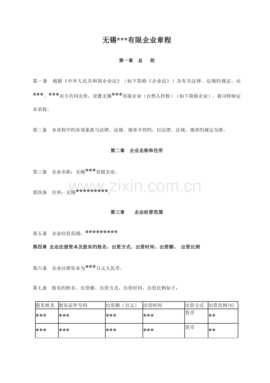 自然人控股公司章程.doc_第1页