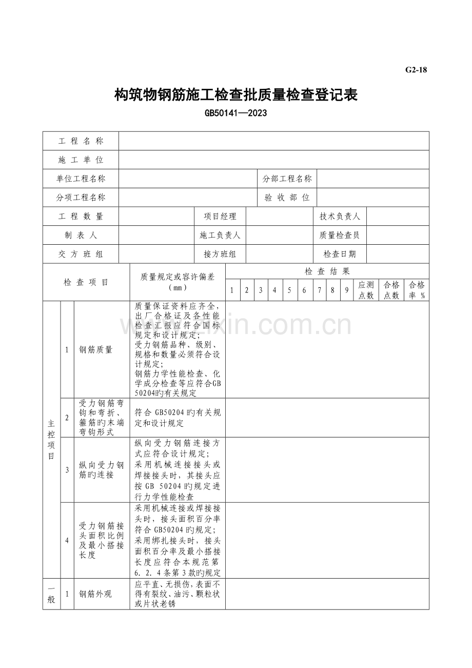 构筑物钢筋施工检验批质量检验记录表.doc_第1页