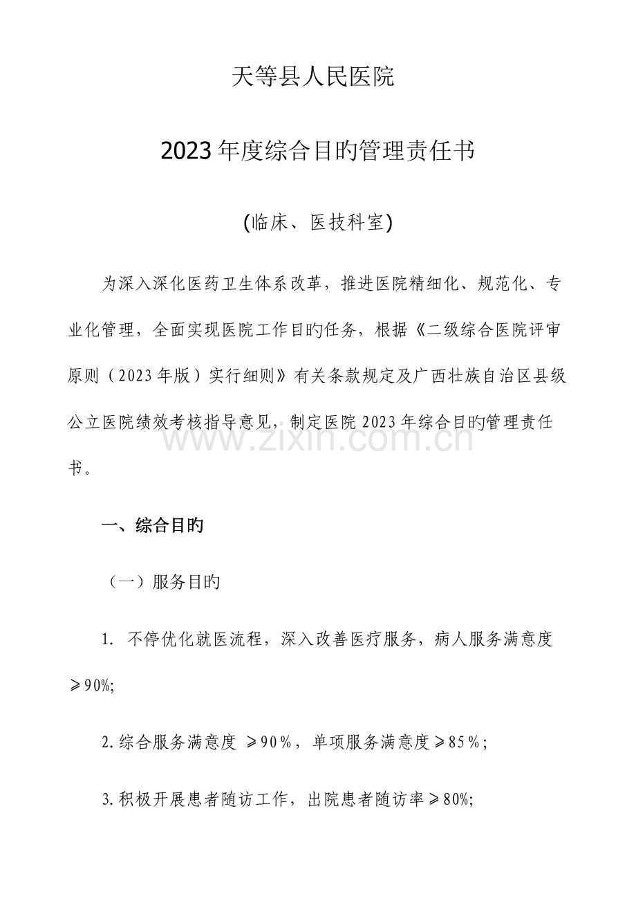 天等县人民医院综合目标管理责任书临床医技.docx_第1页