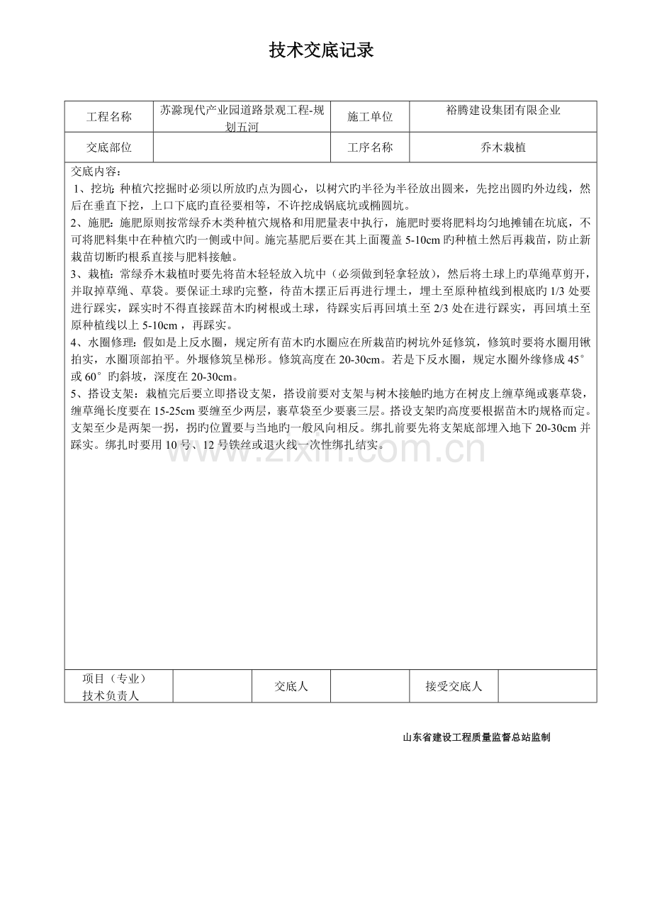 乔木栽植技术交底记录.doc_第1页